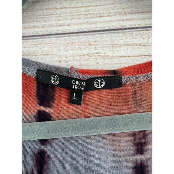 Coin 1804 Tie Dye Hooded Duster Kimono Top Womens Large Blue Orange Gray - Picture 7 of 9